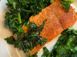 Sheet Pan Blackened Salmon with Garlicky Greens