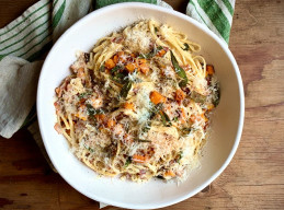 Roasted Butternut Squash Pasta with Bacon and Crispy Sage