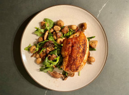 Crispy-Skin Chicken Breasts with Warm Mushroom Salad