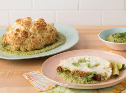 Whole Roasted Cauliflower with Green Pea Chutney