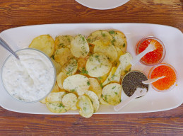 House-Made Potato Chips with Caviar and Lemon Creme Fraiche