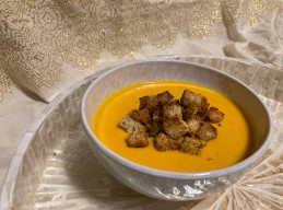 Carrot-Ginger Soup with Curried Croutons
