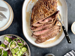 London Broil with Onion and Cucumber Salad