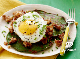 St. Patrick's Day Spinach Pancakes and Corned Beef Hash