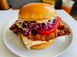 Fried Chicken Sandwiches with Tangy Coleslaw and Spicy Mayo