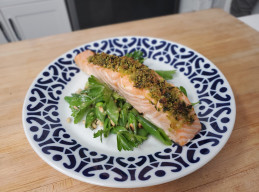 Basil-Crusted Salmon with Snap Pea Salad