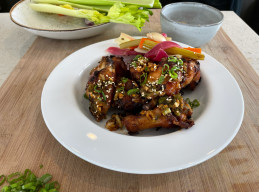 Air Fryer Chicken Wings with Soy Glaze and Quick-Pickled Vegetables