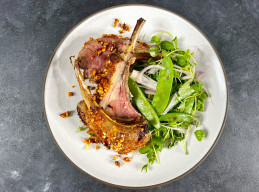 Red Curry Rack of Lamb with Warm Snow Pea Salad