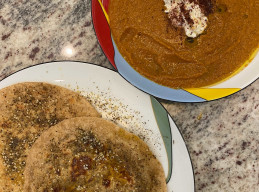 Roasted Carrot Soup with Za’atar-Rubbed Roti