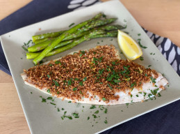 Sole with Savory Bread Crumb Topping and Roasted Asparagus