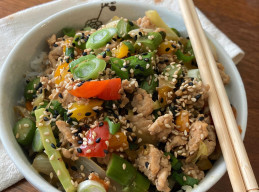 Leftover Vegetable and Ground Chicken Sauté