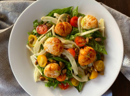 Air Fryer Scallops with Cherry Tomato Salad