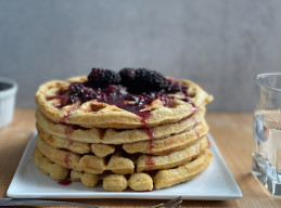Cornmeal Waffles with Blackberry Syrup