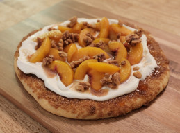 Peaches and Cream Sheet Pan Dessert Pizza