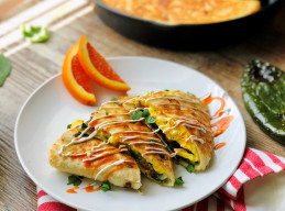 Breakfast Quesadilla with Maple Sausage and Charred Poblanos
