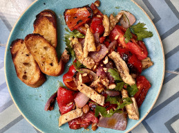 Grilled Chicken Thighs with Smoky Romesco Salad