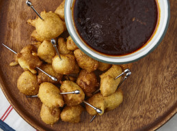 Pancake Chicken Poppers with Maple Whiskey Dipping Sauce 