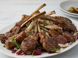 Lamb Chops with Fennel, Arugula, Red Onion and Black Olive Salad