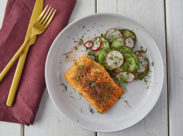 Broiled Arctic Char with Marinated Cucumber and Radish Salad
