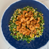 Spicy Grilled Shrimp with Corn and Pomegranate Salad