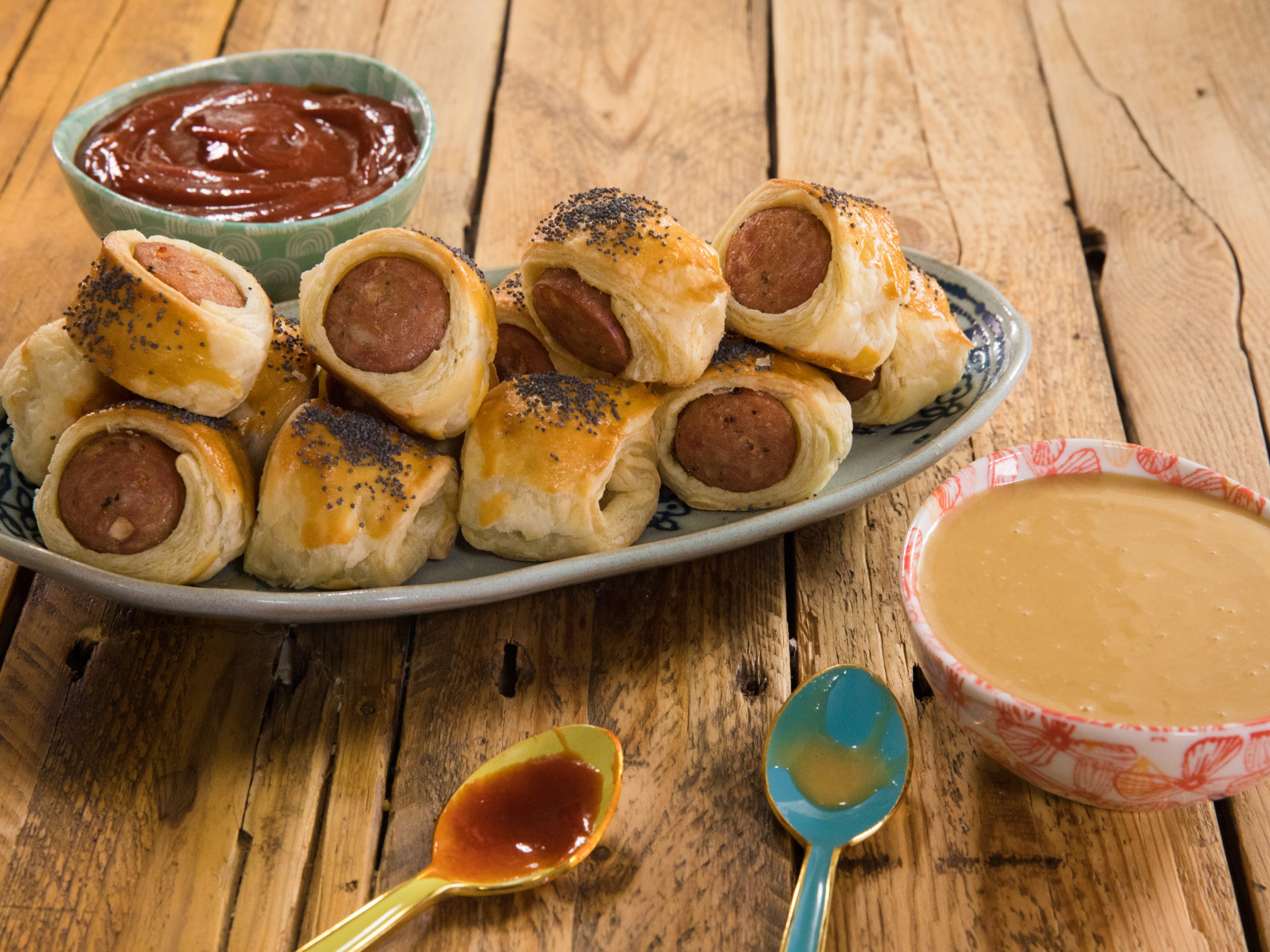 Pigs In Blankets With Harissa Ketchup And Honey Mustard Food Network