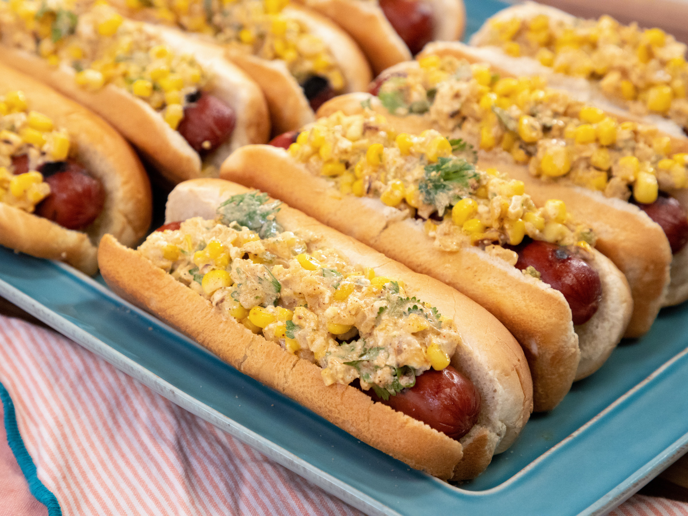 Hot Dogs With Charred, Cheesy Chililime Corn Topping Food Network Kitchen