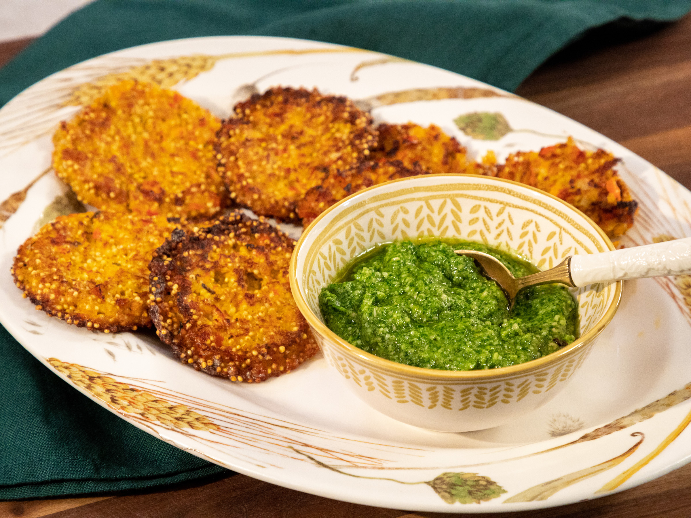 Glutenfree Millet Cakes With Basil Pesto Food Network Kitchen