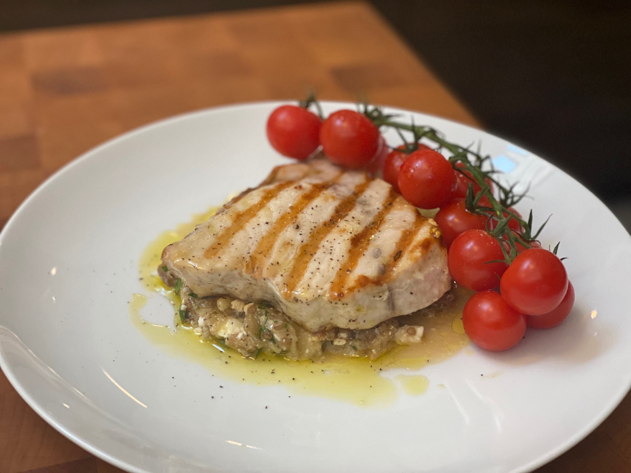 Grilled Swordfish With Charred Eggplant And Smoky Tomatoes Food Network Kitchen