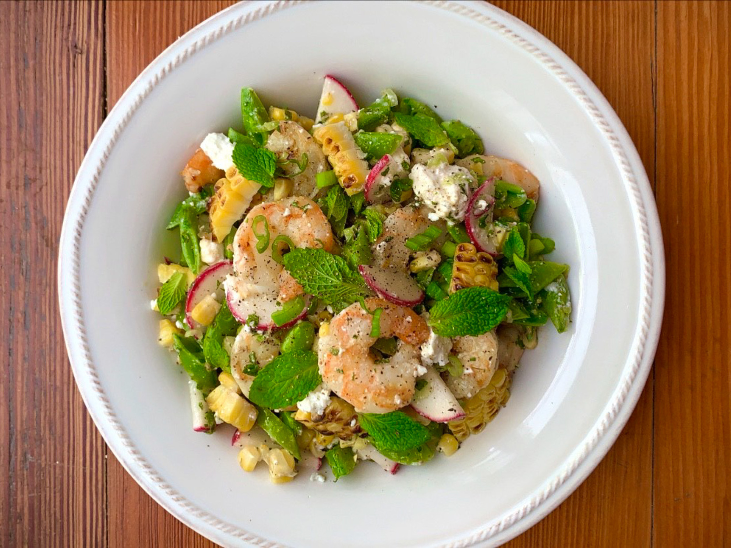 Grilled Shrimp Corn And Snap Pea Salad With Feta