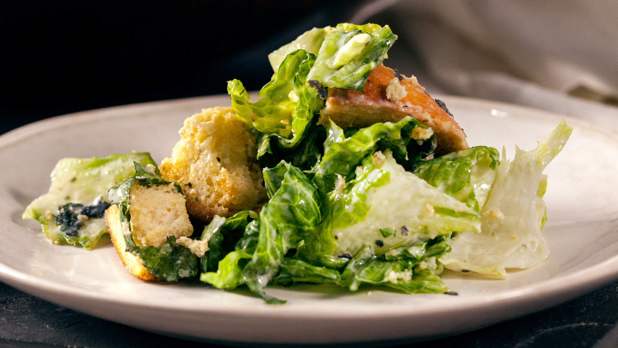 Caesar Salad With Nori Caesar Dressing And Garlic Croutons